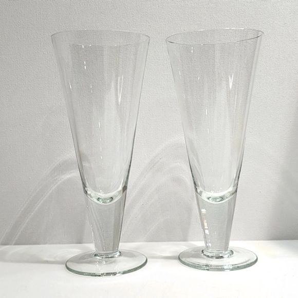 Set of 2‎ Clear Crystal Footed Pilsner Beer Glass Stemware Barware - Picture 5 of 11